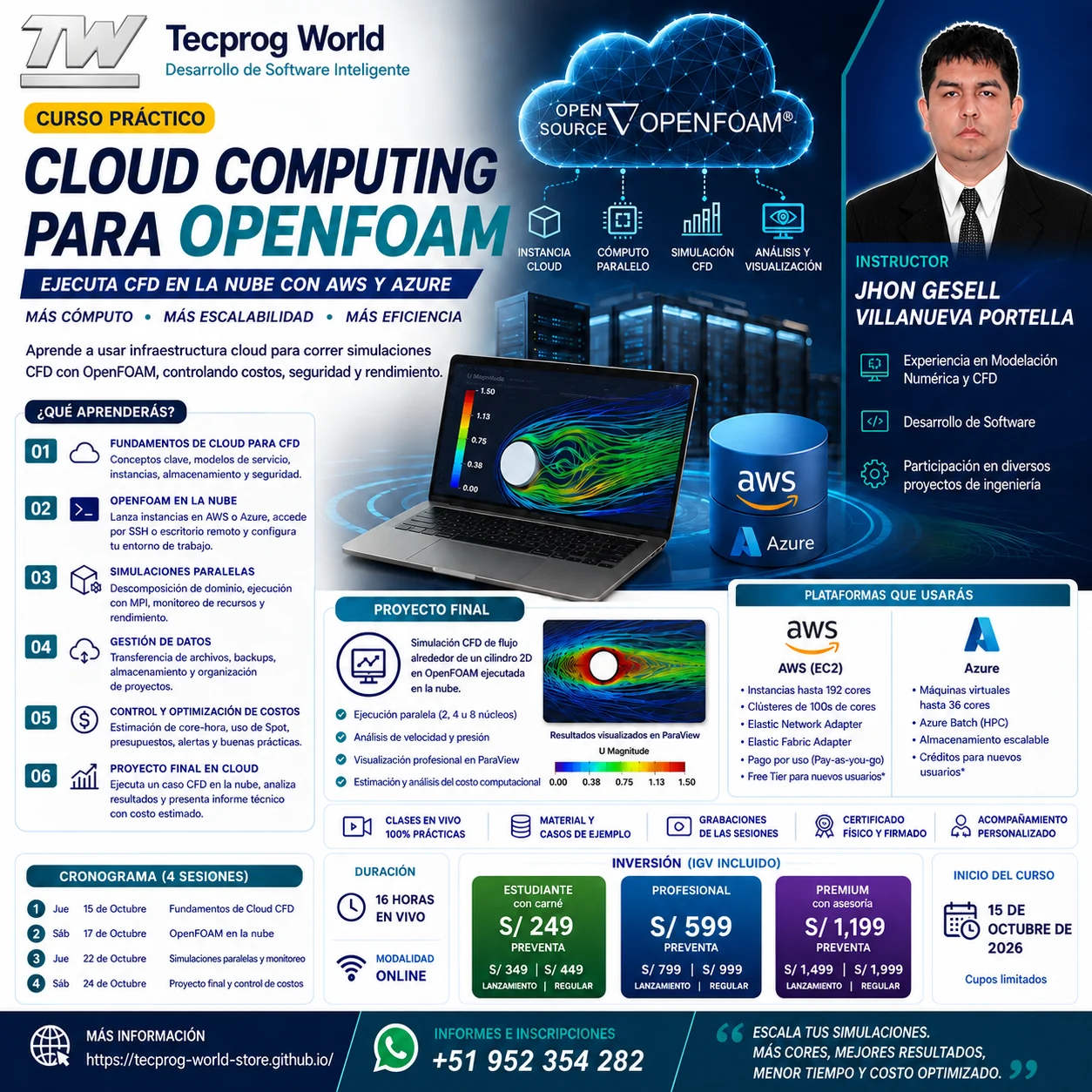 Flyer del curso Curso práctico de Cloud Computing para OpenFOAM