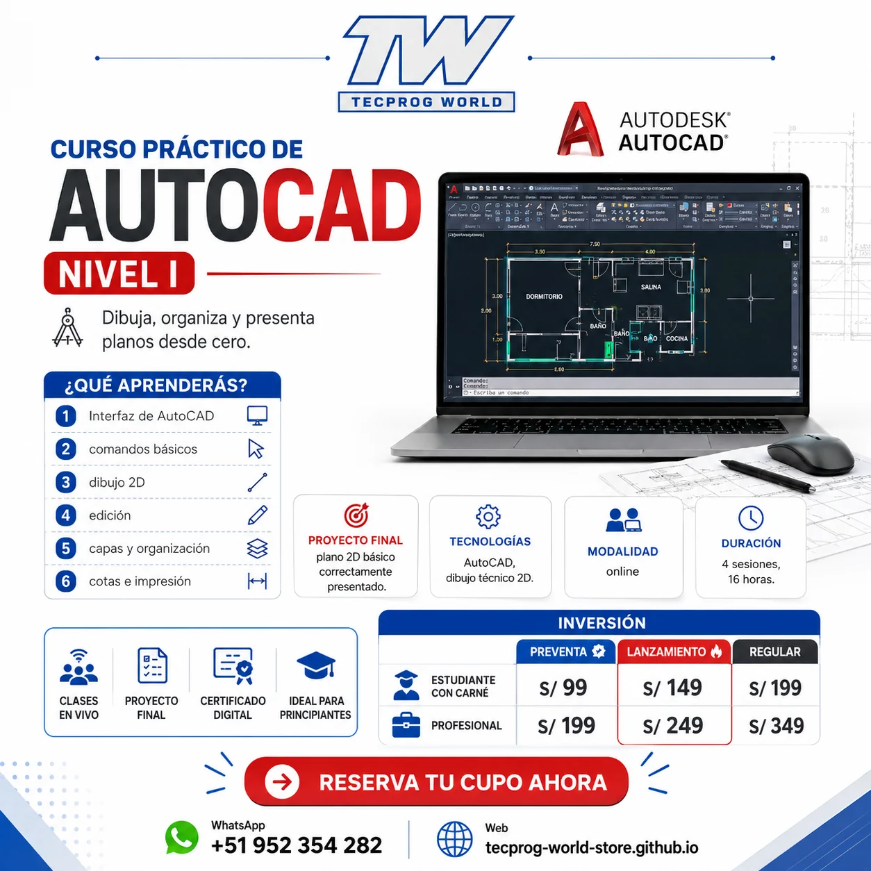 Flyer del curso Curso práctico de AutoCAD Nivel I
