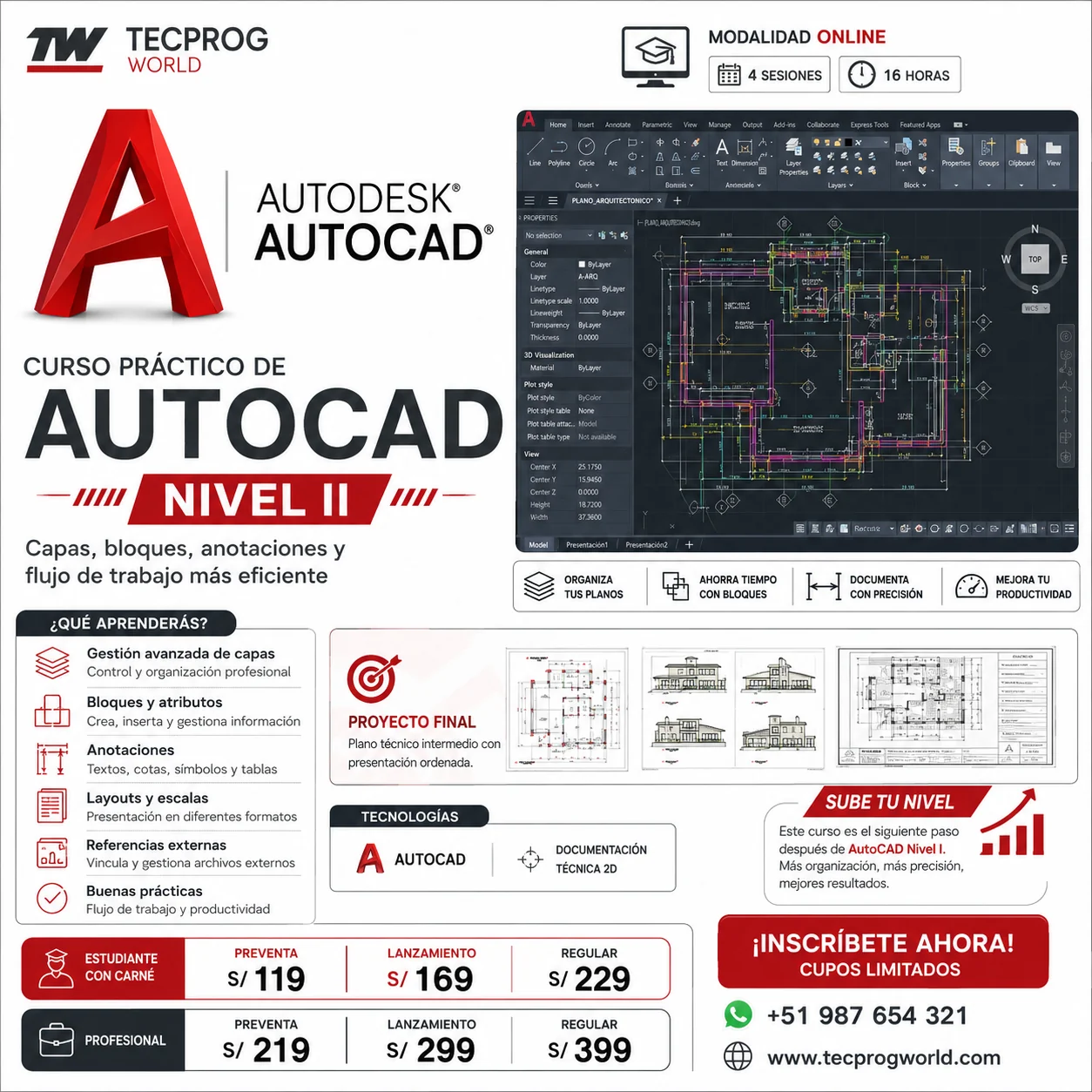 Flyer del curso Curso práctico de AutoCAD Nivel II