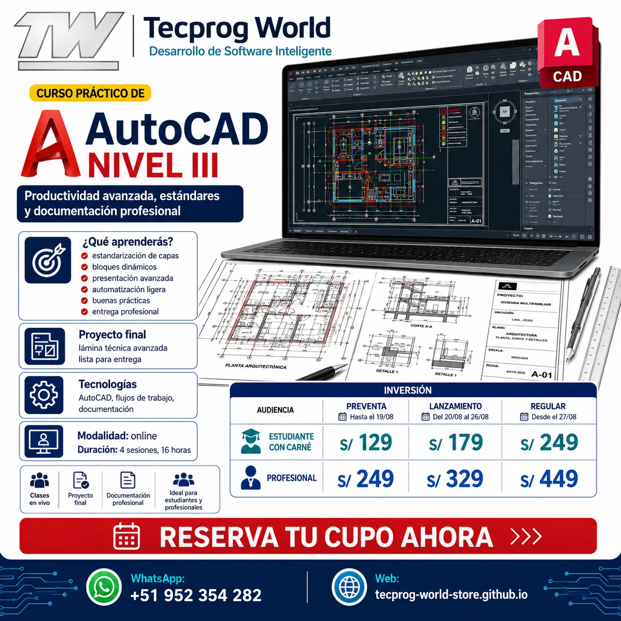 Flyer del curso Curso práctico de AutoCAD Nivel III