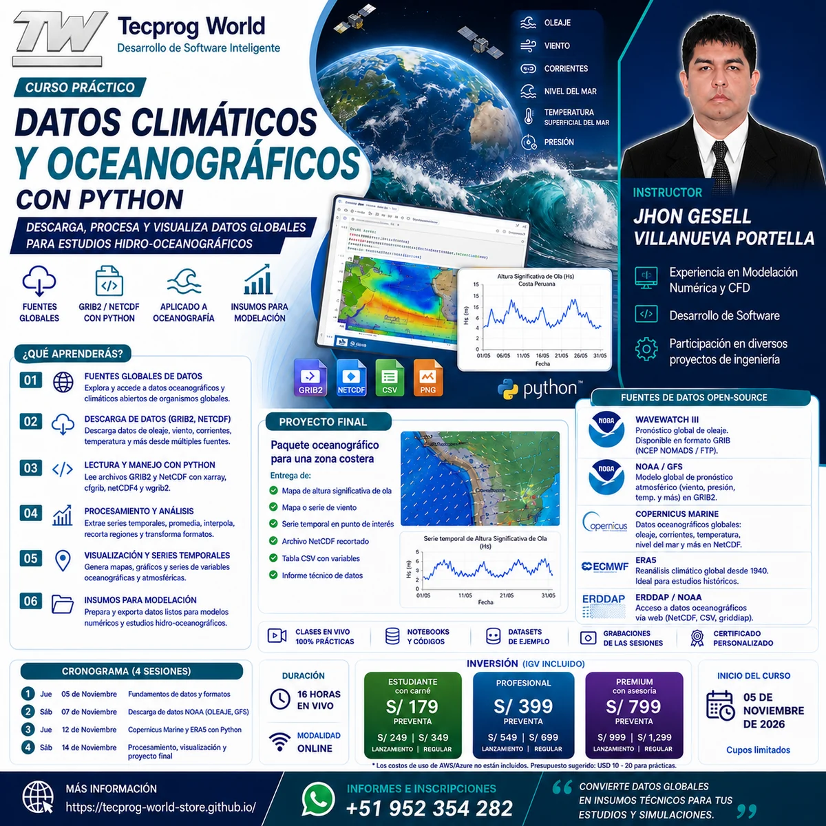 Flyer del curso Curso práctico de Datos Climáticos y Oceanográficos con Python