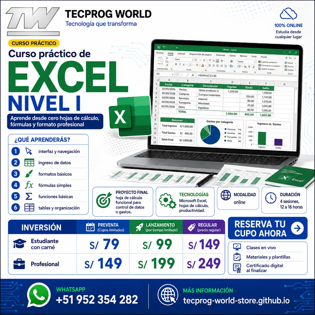 Flyer del curso Curso práctico de Excel Nivel I