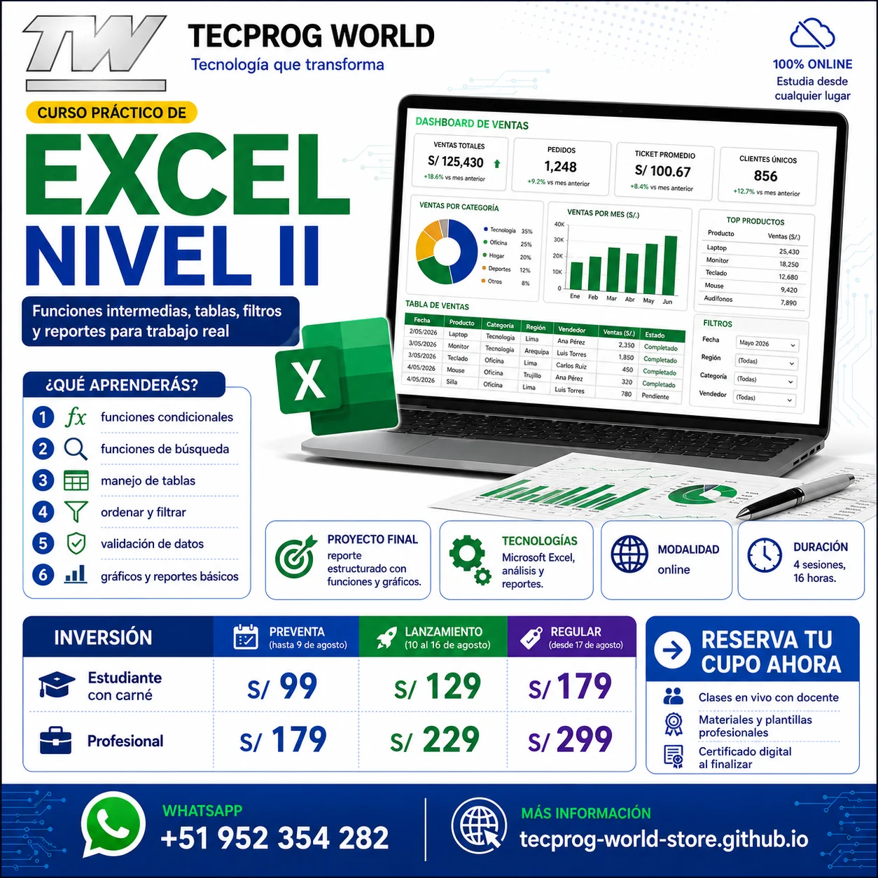 Flyer del curso Curso práctico de Excel Nivel II