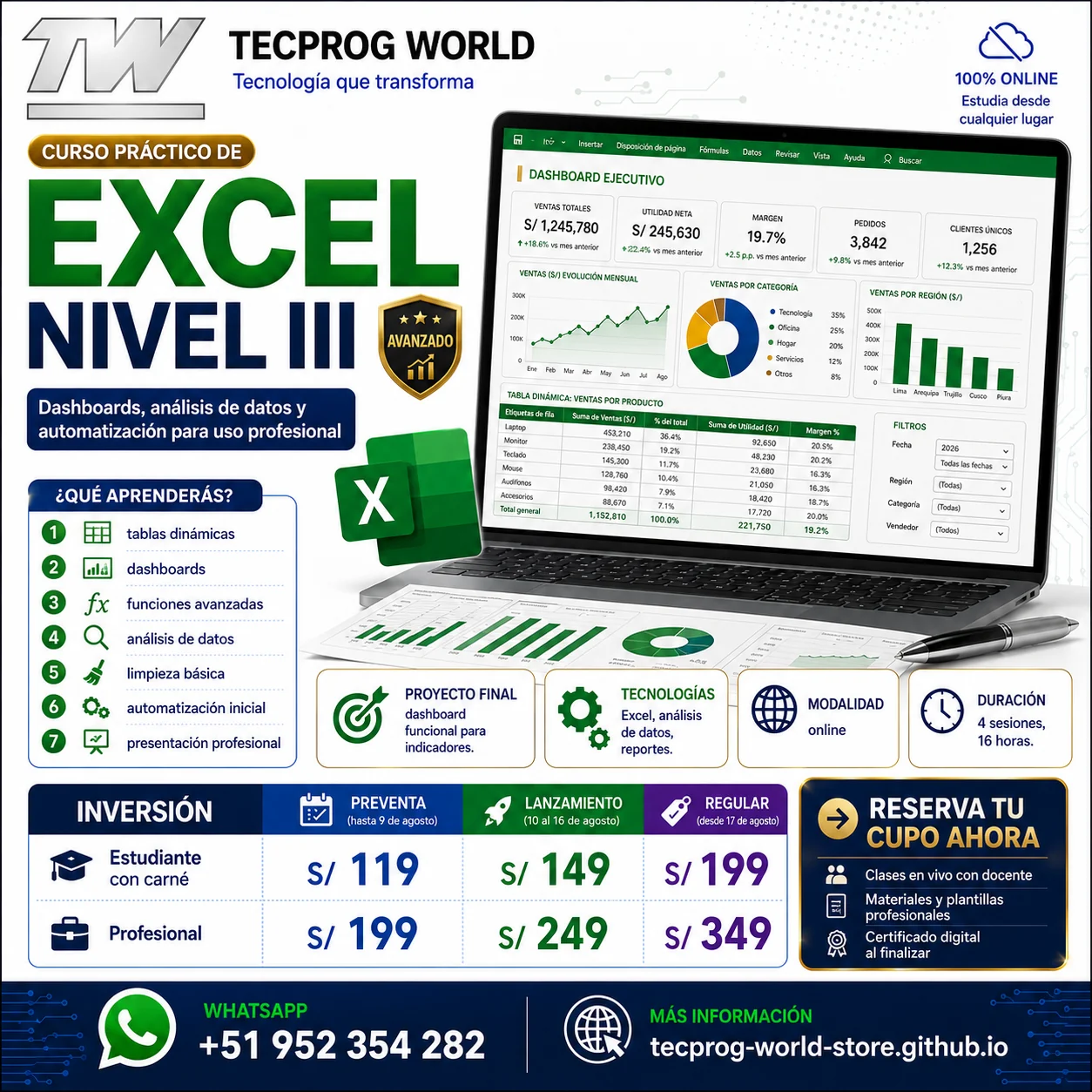 Flyer del curso Curso práctico de Excel Nivel III