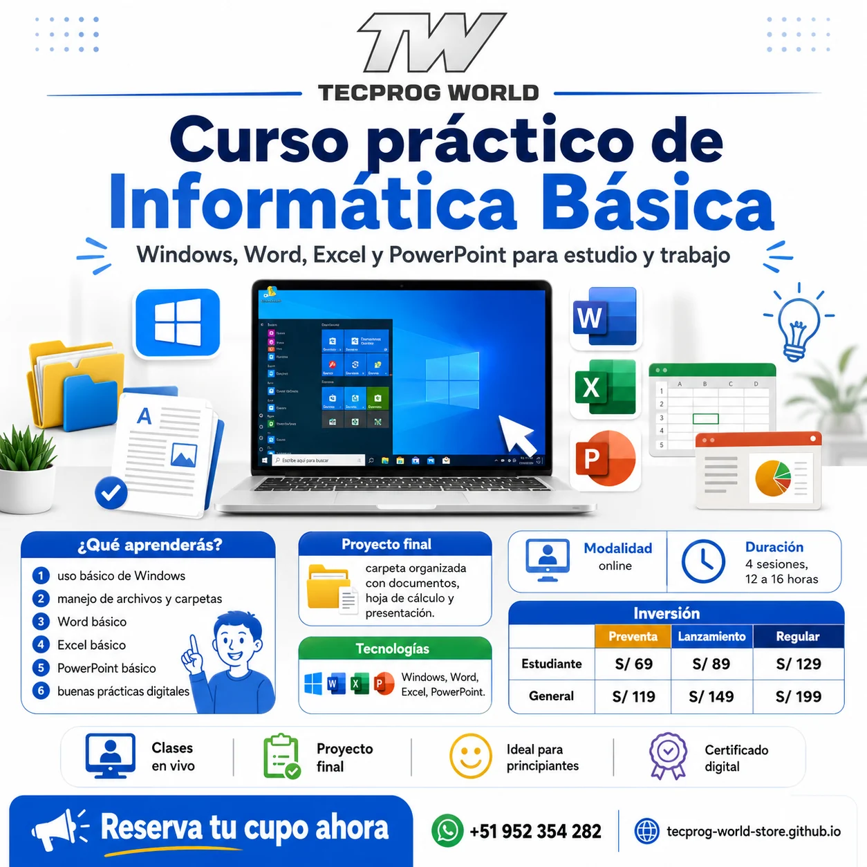 Flyer del curso Curso práctico de Informática Básica