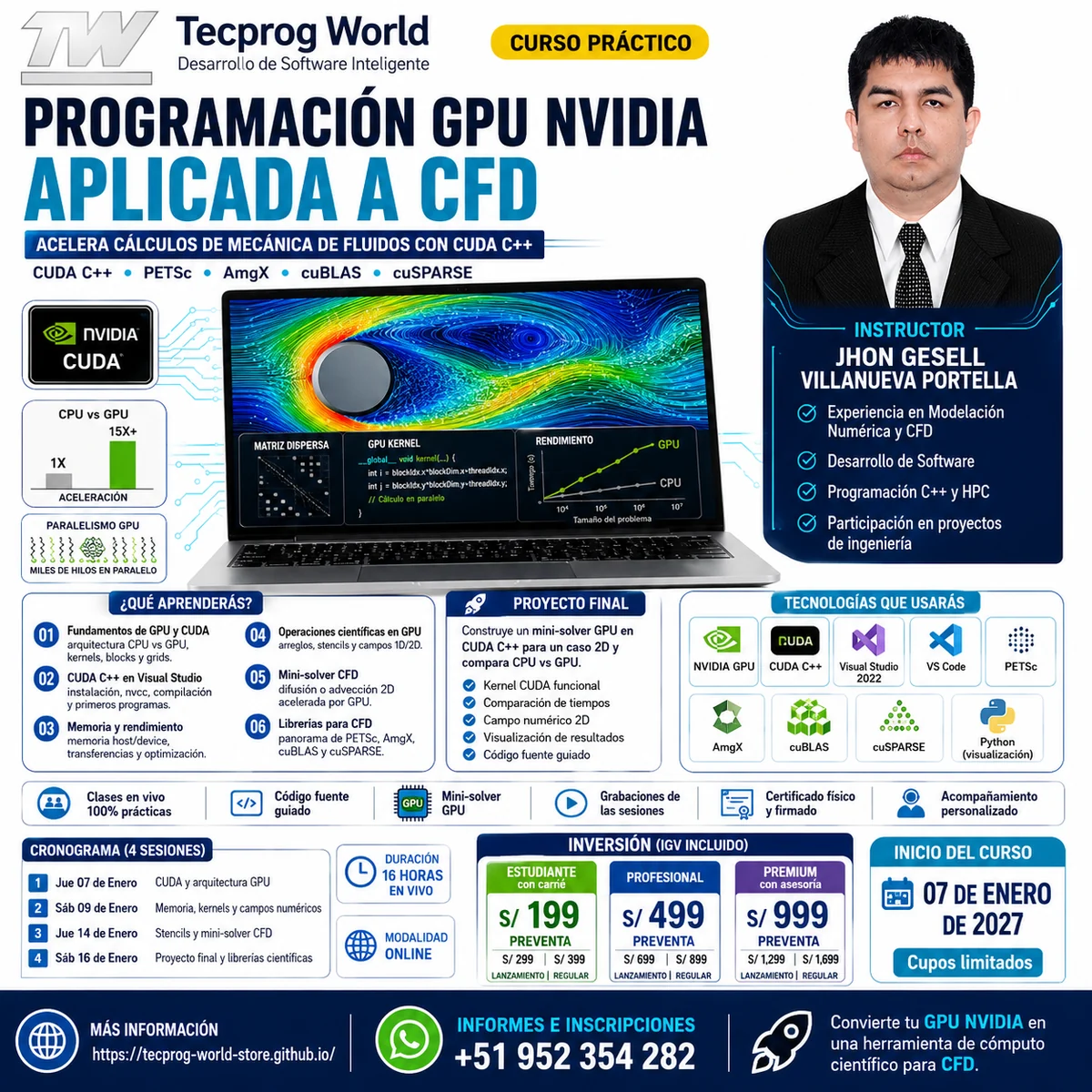 Flyer del curso Curso práctico de Programación GPU NVIDIA aplicada a CFD