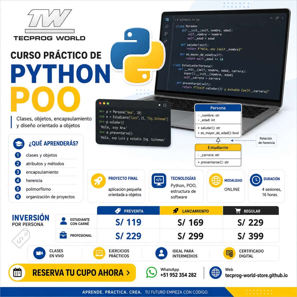 Flyer del curso Curso práctico de Python POO