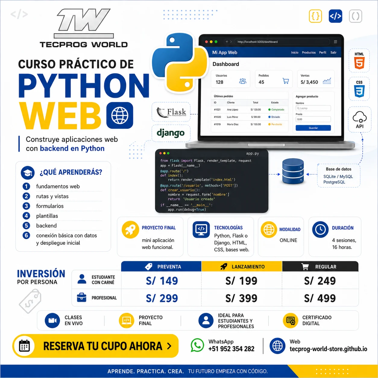 Flyer del curso Curso práctico de Python Web