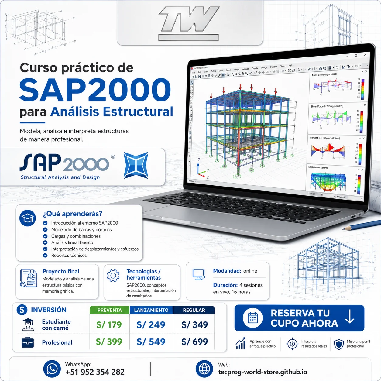 Flyer del curso Curso práctico de SAP2000 para Análisis Estructural