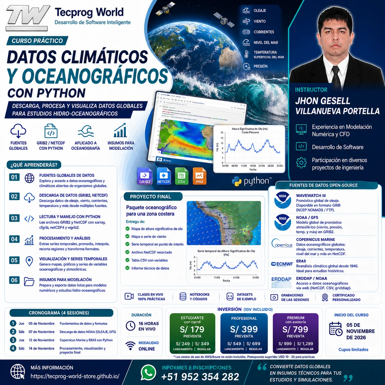 Flyer del curso Curso práctico de Datos Climáticos y Oceanográficos con Python