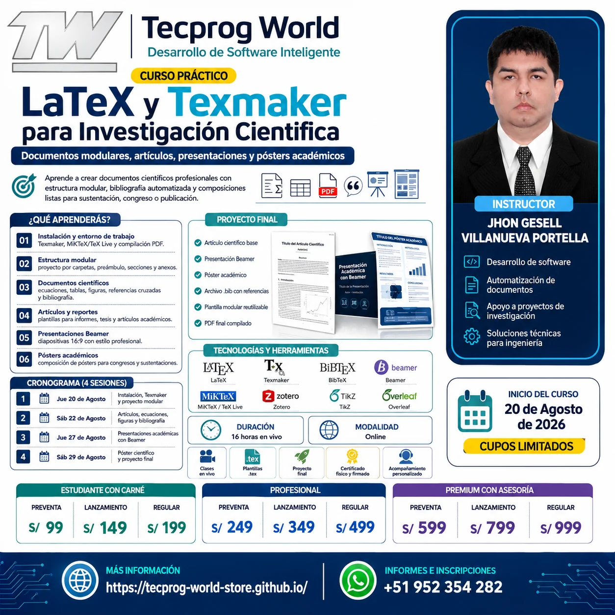 Flyer del curso Curso práctico de LaTeX y Texmaker para Investigación Científica