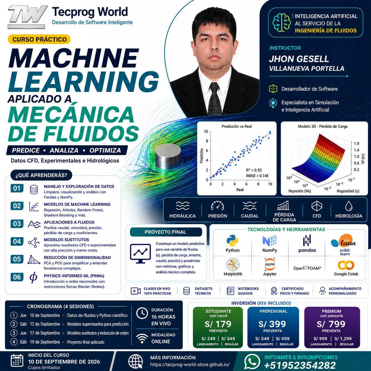 Flyer del curso Curso práctico de Machine Learning aplicado a Mecánica de Fluidos