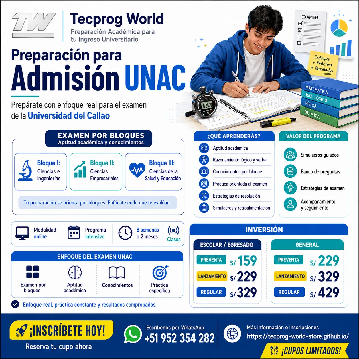 Flyer del curso Preparación para Admisión UNAC