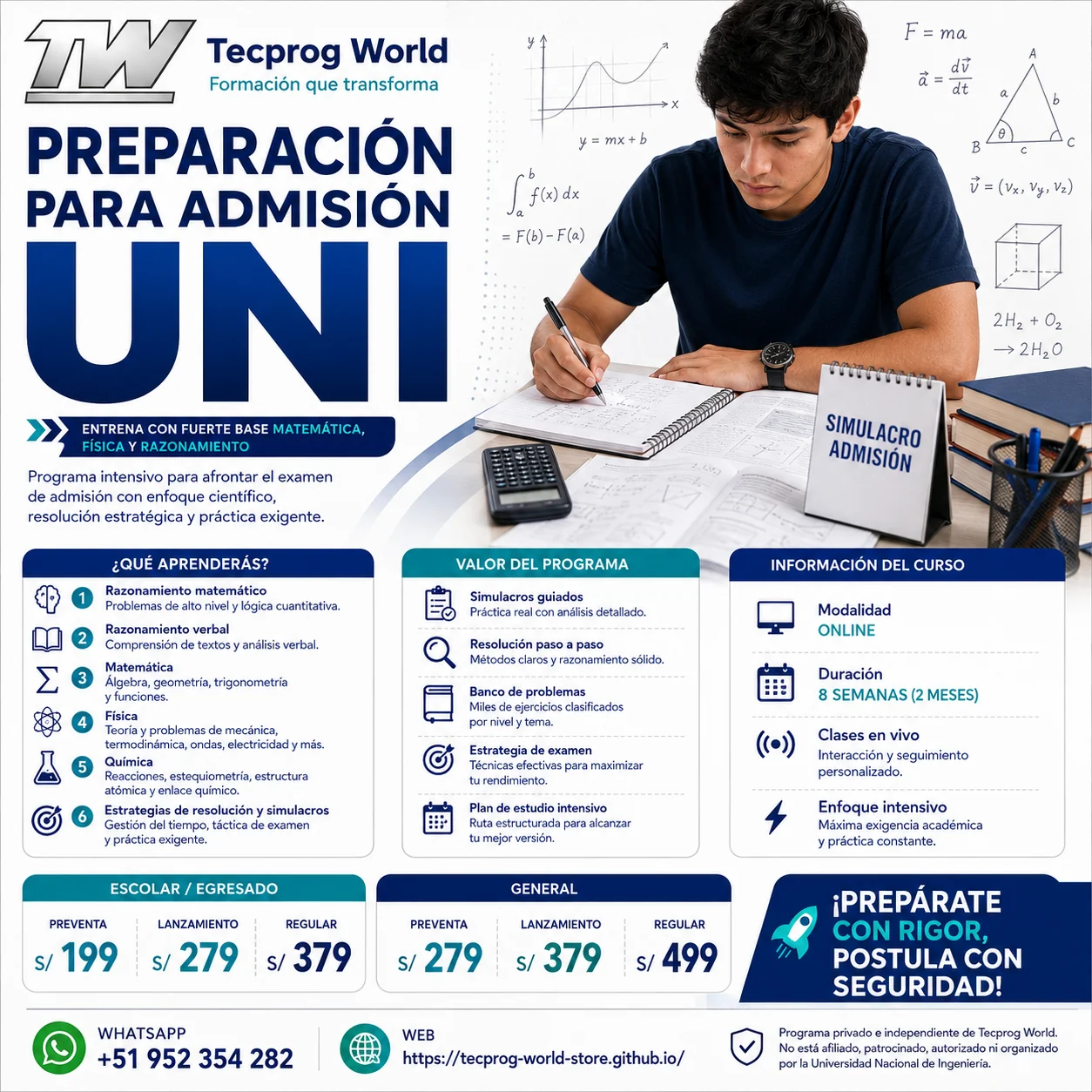 Flyer del curso Preparación para Admisión UNI