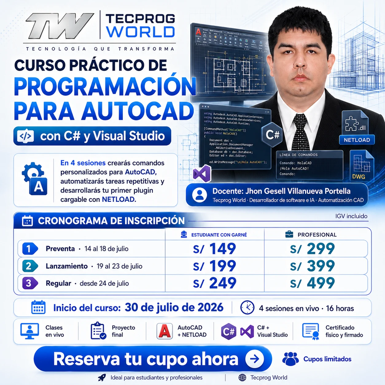 Flyer del curso Curso práctico de Programación para AutoCAD con C# y Visual Studio