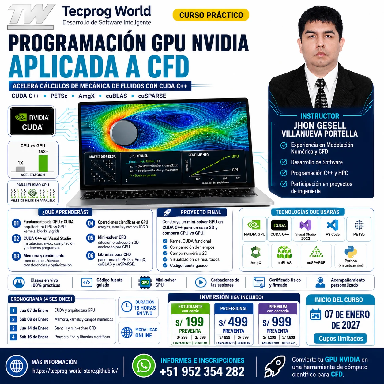 Flyer del curso Curso práctico de Programación GPU NVIDIA aplicada a CFD