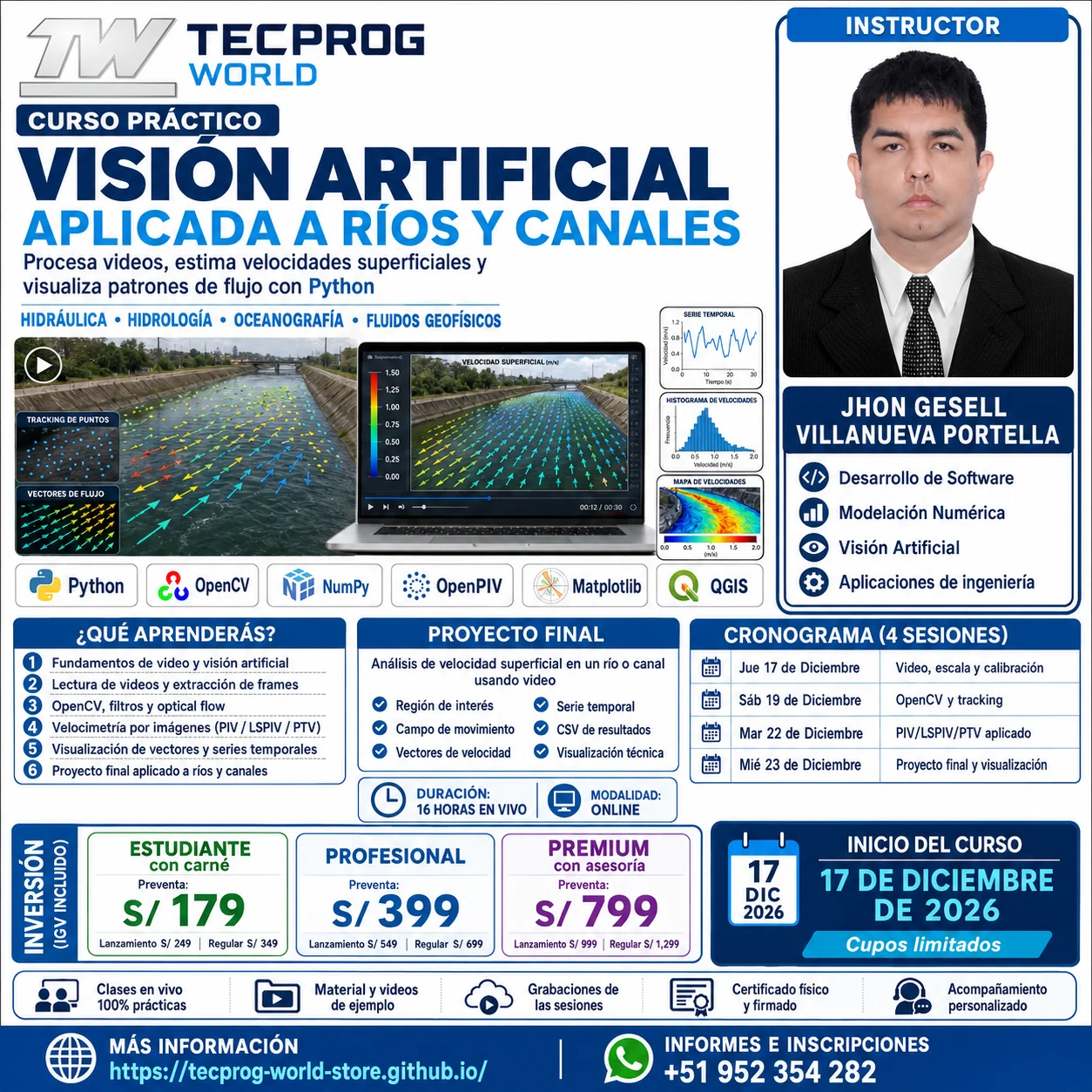 Flyer del curso Curso práctico de Visión Artificial aplicada a Ríos y Canales